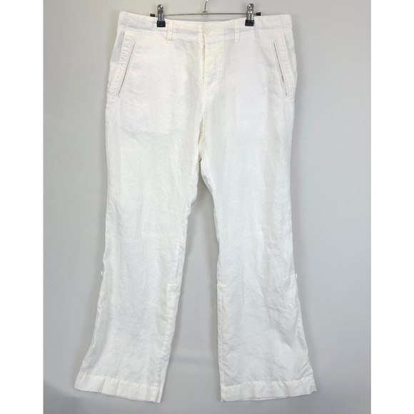 INC International Concepts Linen Ramie Pants Roll Tab Men 34x30 White Button Fly - Picture 1 of 15